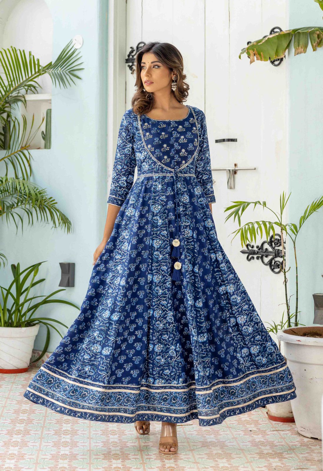 Radha Blue Anarkali Gown With Dupatta 2 Piece Suit Set