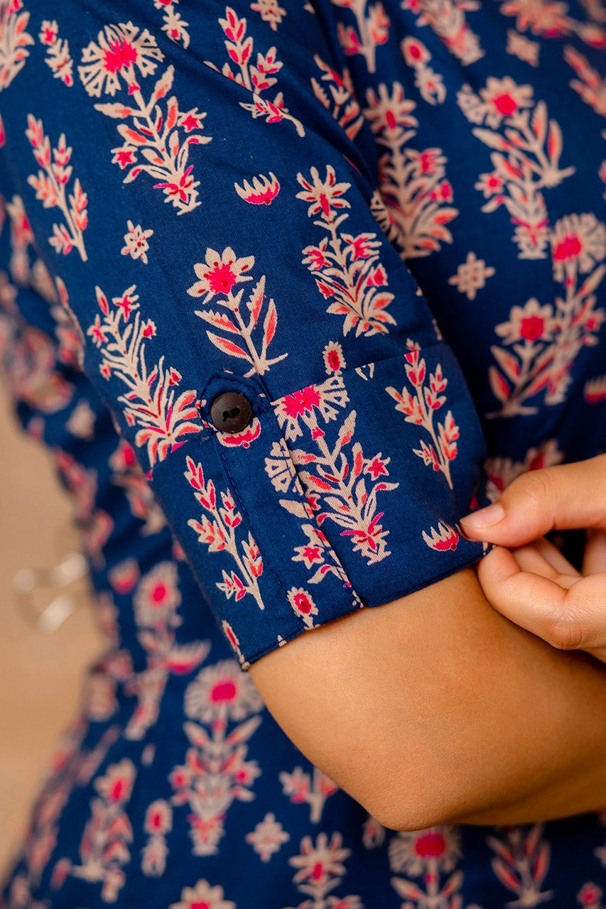 Maisha A-Line Block Printed Dark Blue Co-Ord Set