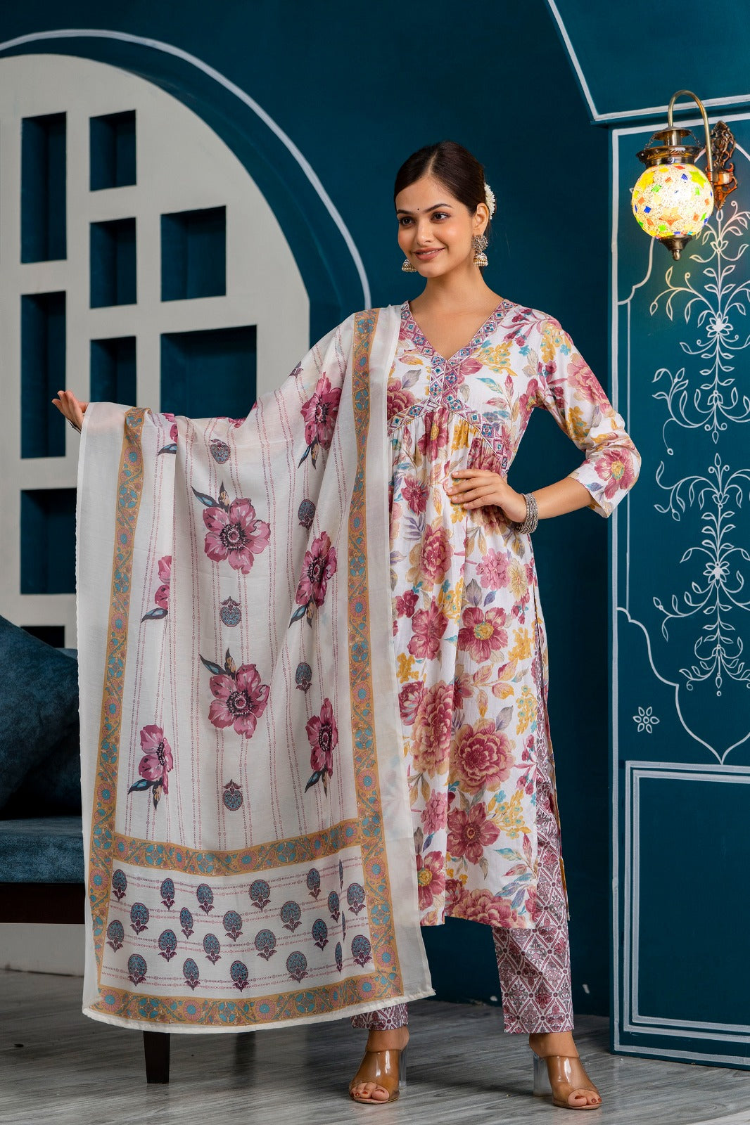 Kaashvi Floral Print Pink Alia Style Suit Set