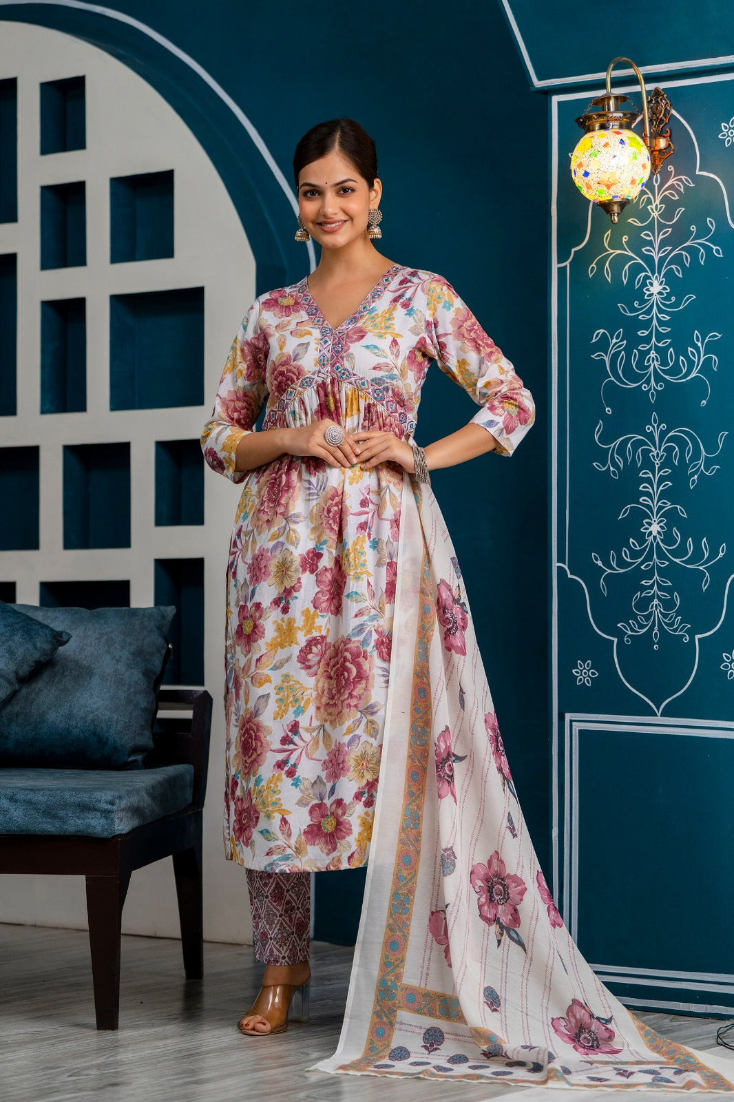 Kaashvi Floral Print Pink Alia Style Suit Set