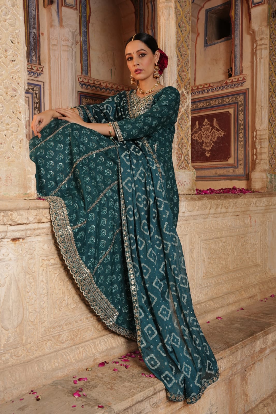 Classic Green Block Printed Anarkali Suit Set