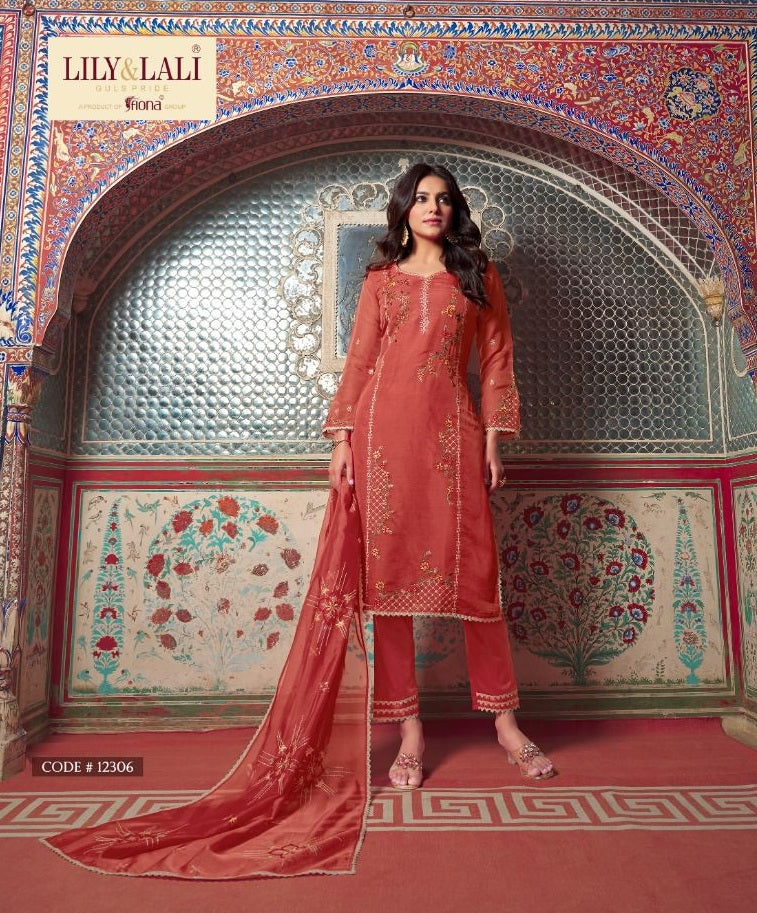 Vihaa Peach Thread embroidered pakistani style straight Suit Set