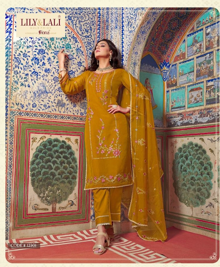 Vihaa Mustard Thread embroidered pakistani style straight Suit Set