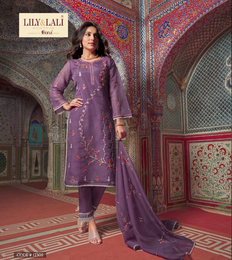 Vihaa Lavender Thread embroidered pakistani style straight Suit Set