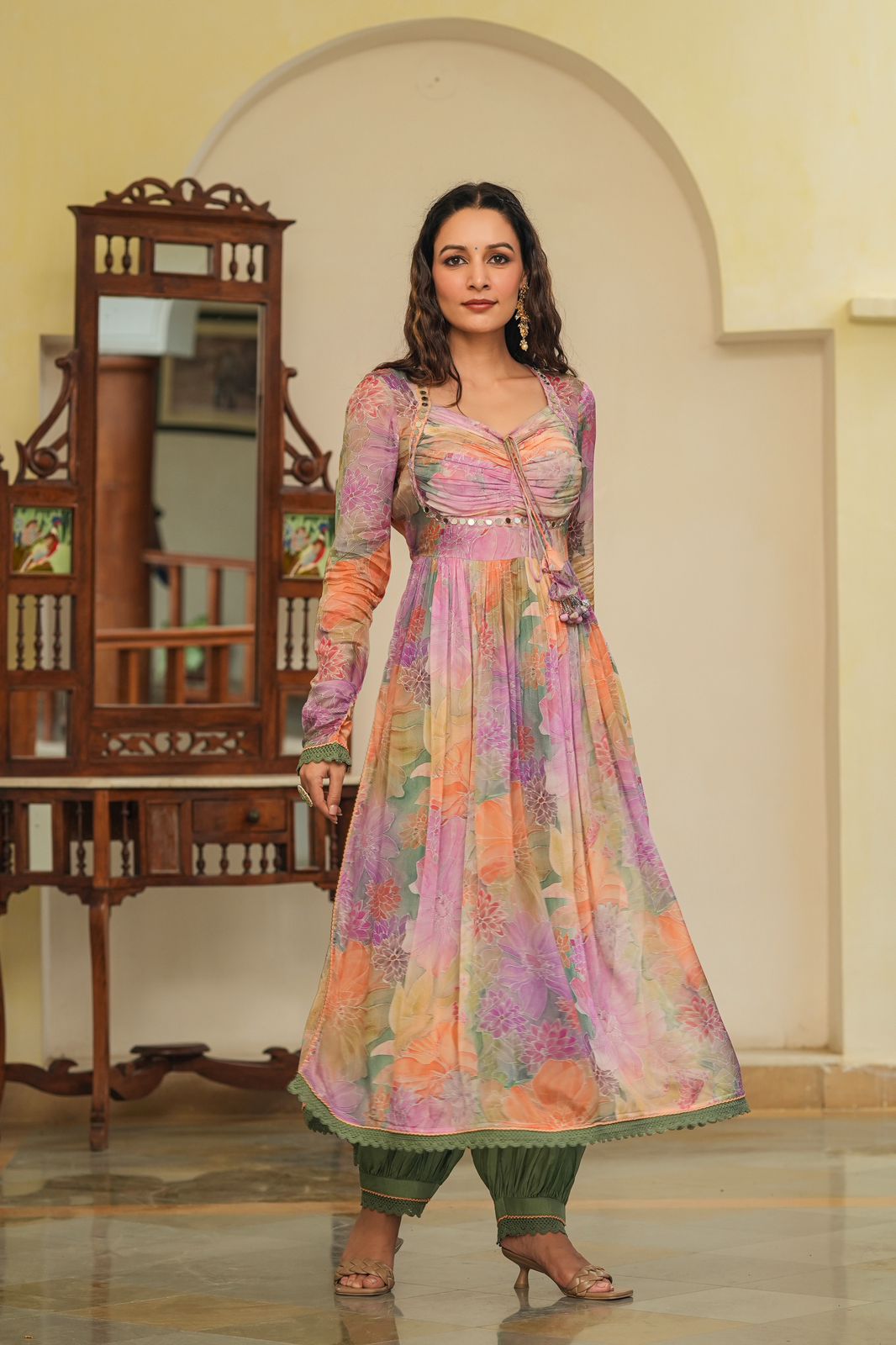 Vihaa Floral Printed Designer Anarkali Suit Set