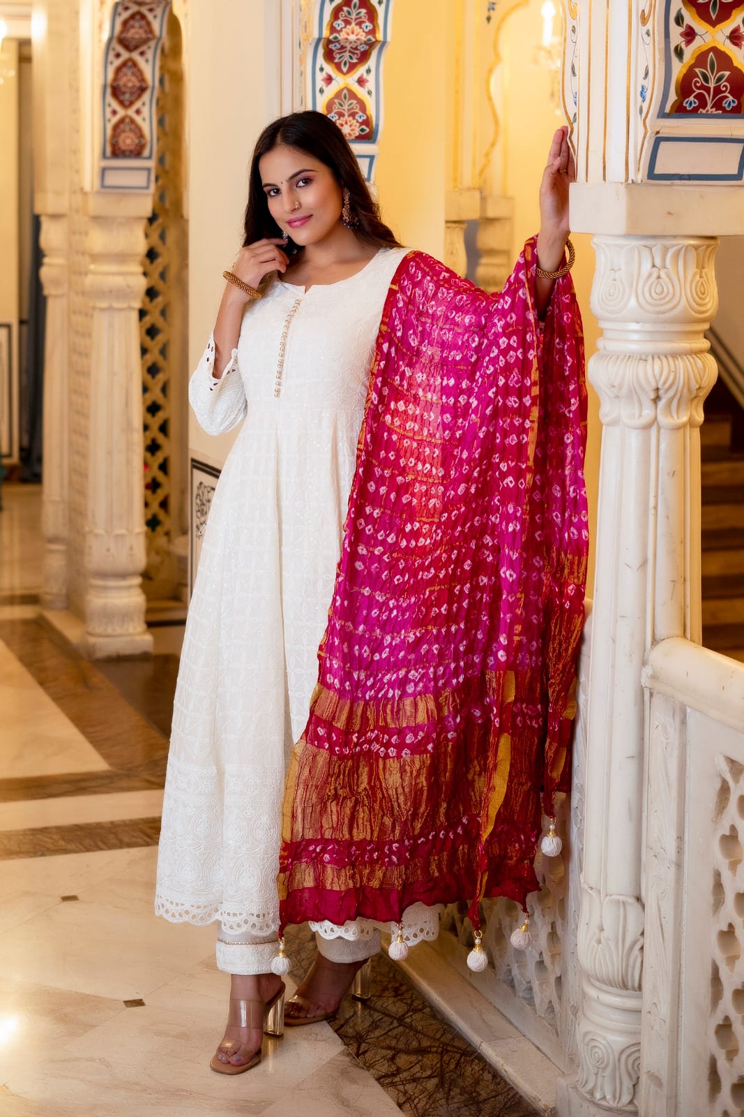 White chikan anarkali on sale suit