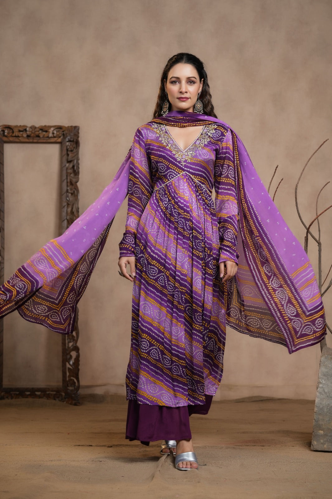 Navya Bandhani Purple Alia Pattern Plazo Set