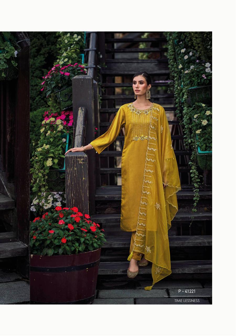 Vihaa Mustard Hand Embroidered Straight Suit Set