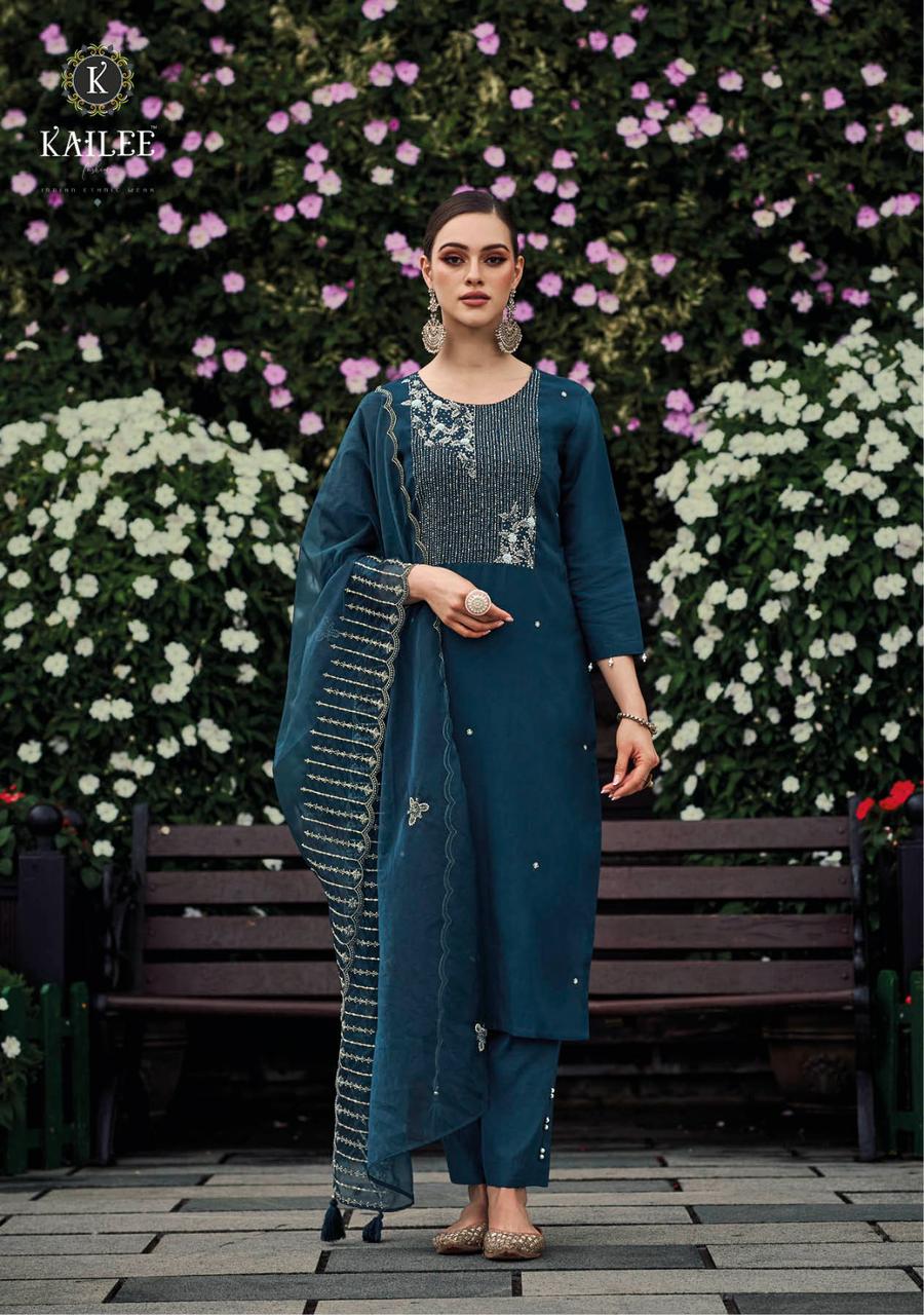 Vihaa Blue Hand Embroidered Straight Suit Set