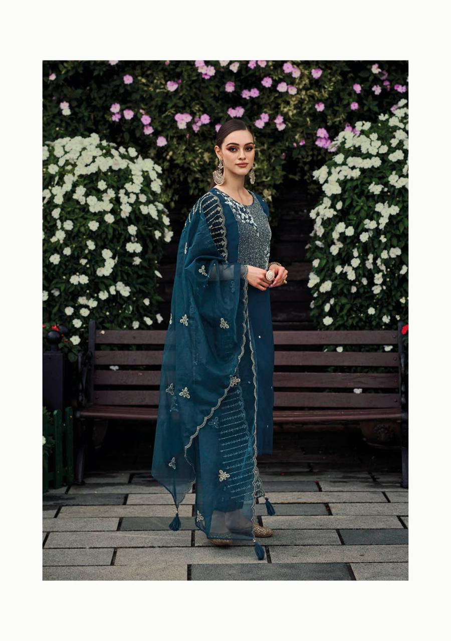 Vihaa Blue Hand Embroidered Straight Suit Set