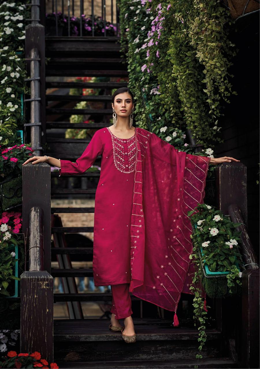 Vihaa Rani Pink Hand Embroidered Straight Suit Set