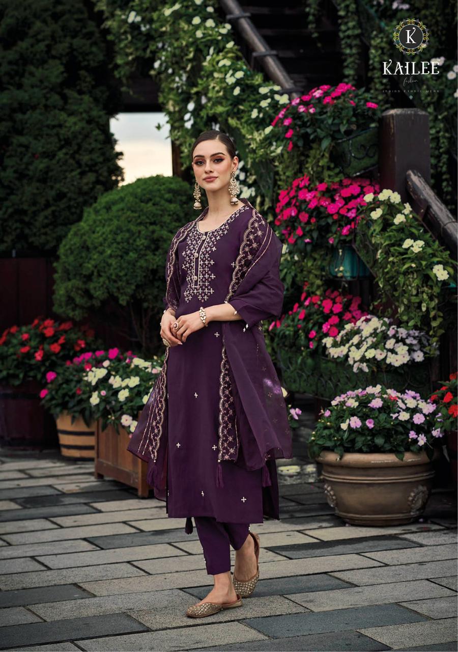 Vihaa Purple Hand Embroidered Straight Suit Set