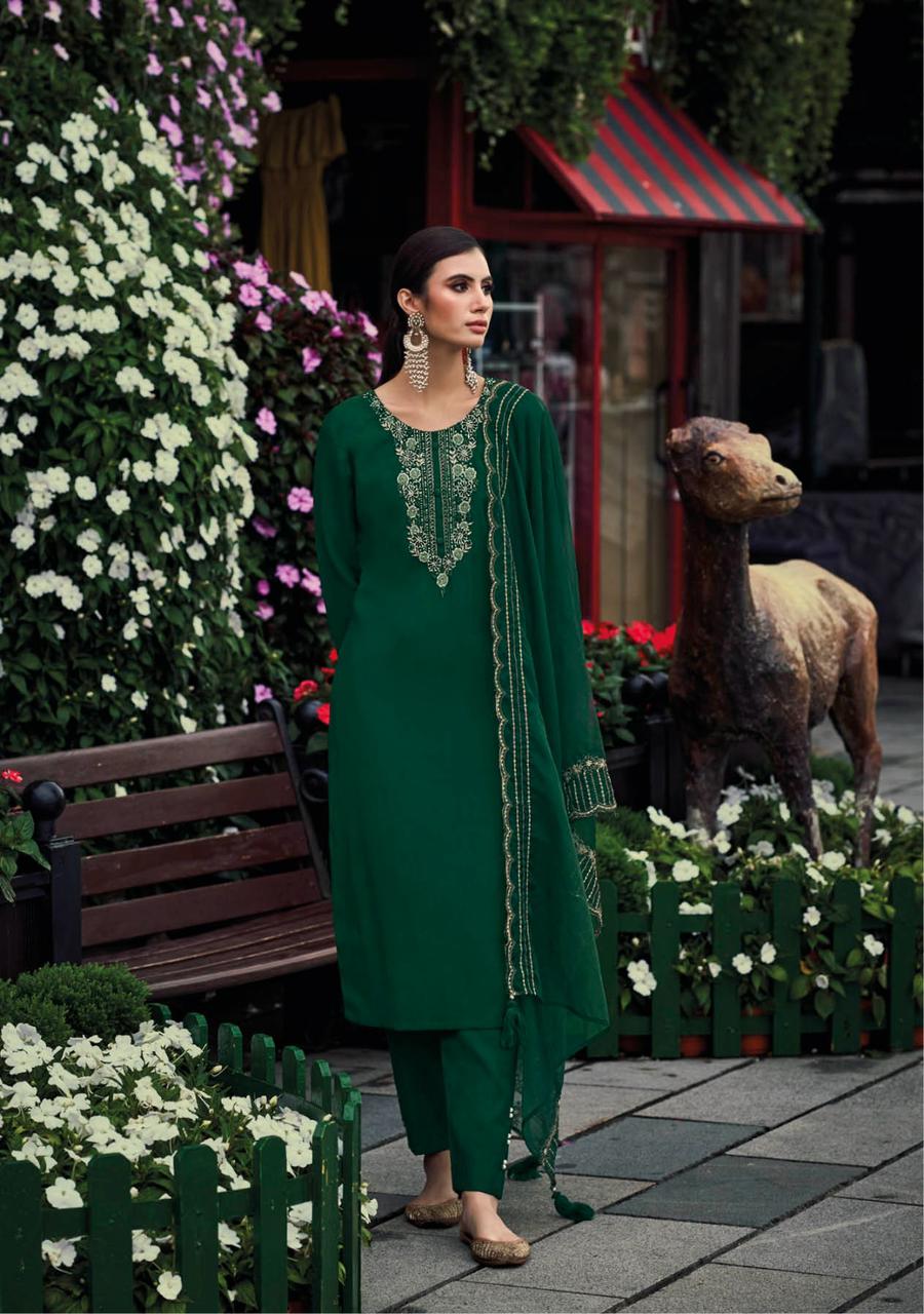 Vihaa Green Hand Embroidered Straight Suit Set