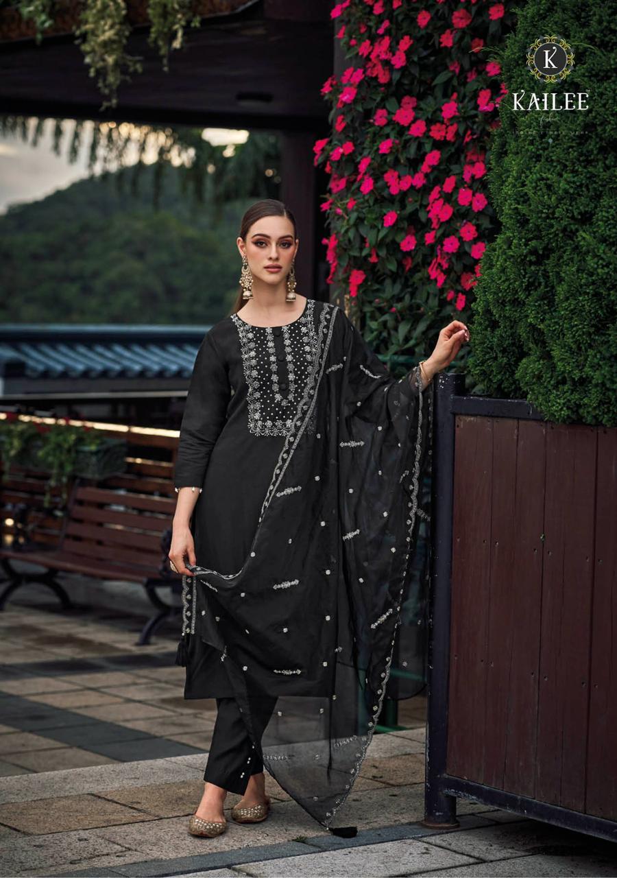 Vihaa Black Hand Embroidered Straight Suit Set