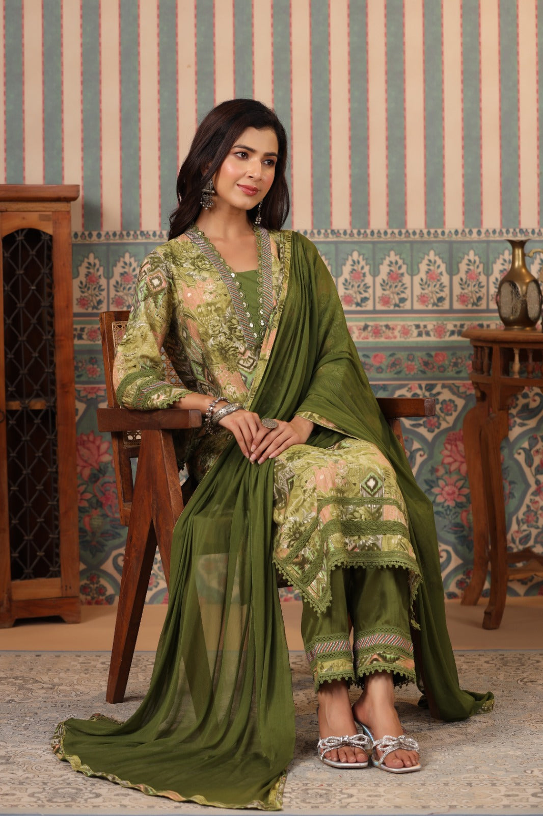 Vihaa Block Printed Green Pakistani Style Suit Set