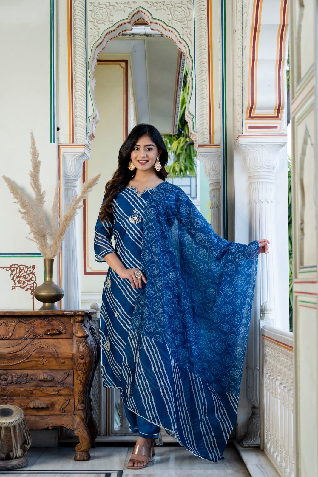 Kaashvi Royal Blue Color Lehariya Suit Set