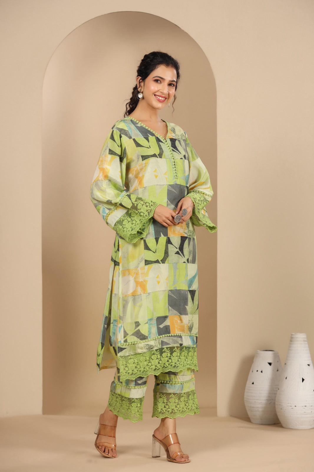 Navya Pakistani style Green Printed Co-Ord Set