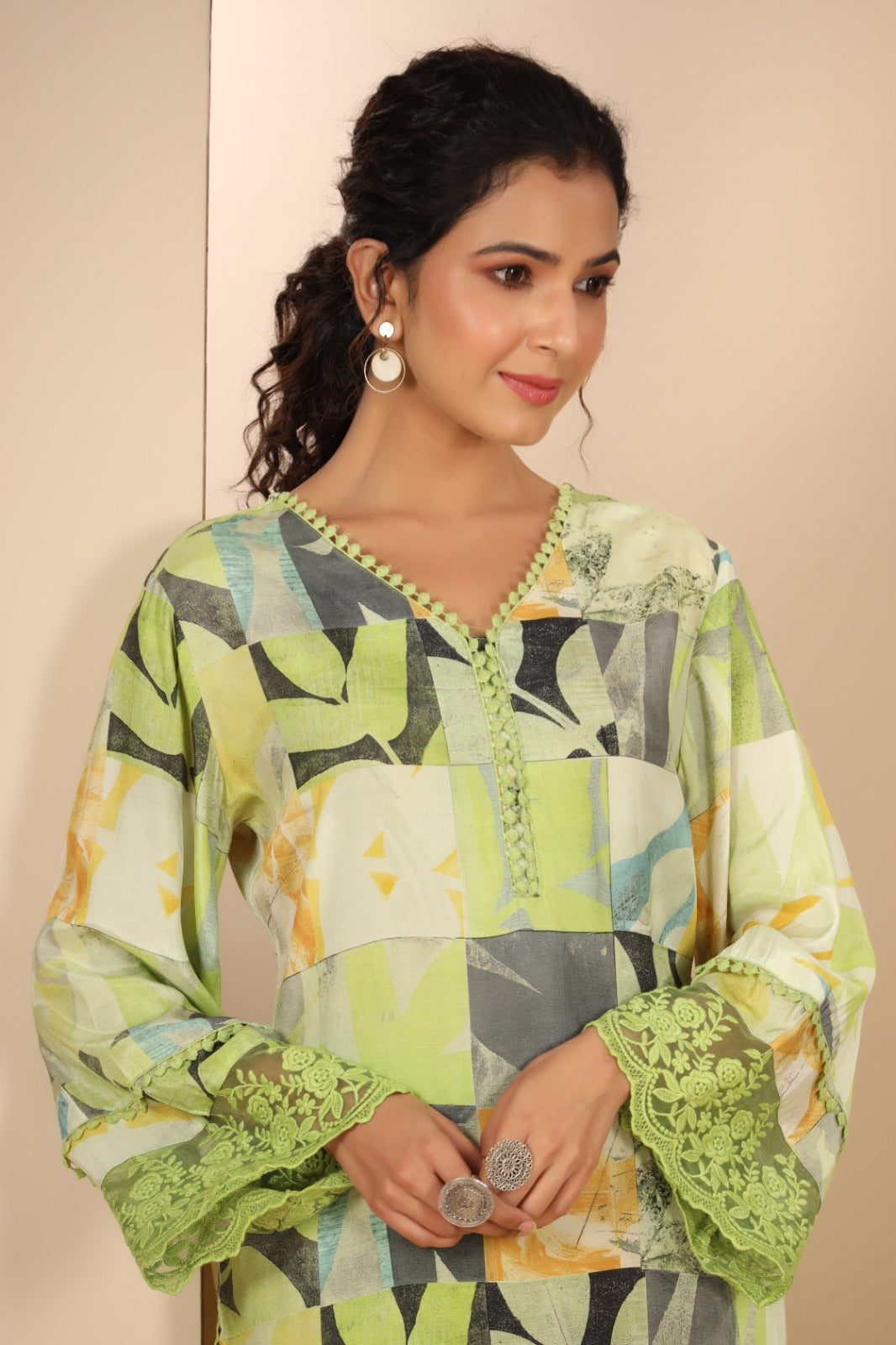 Navya Pakistani style Green Printed Co-Ord Set