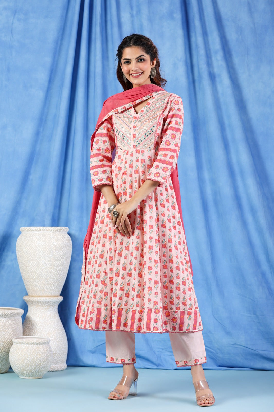 Radha Block Printed Pink Anarkali Suit Set