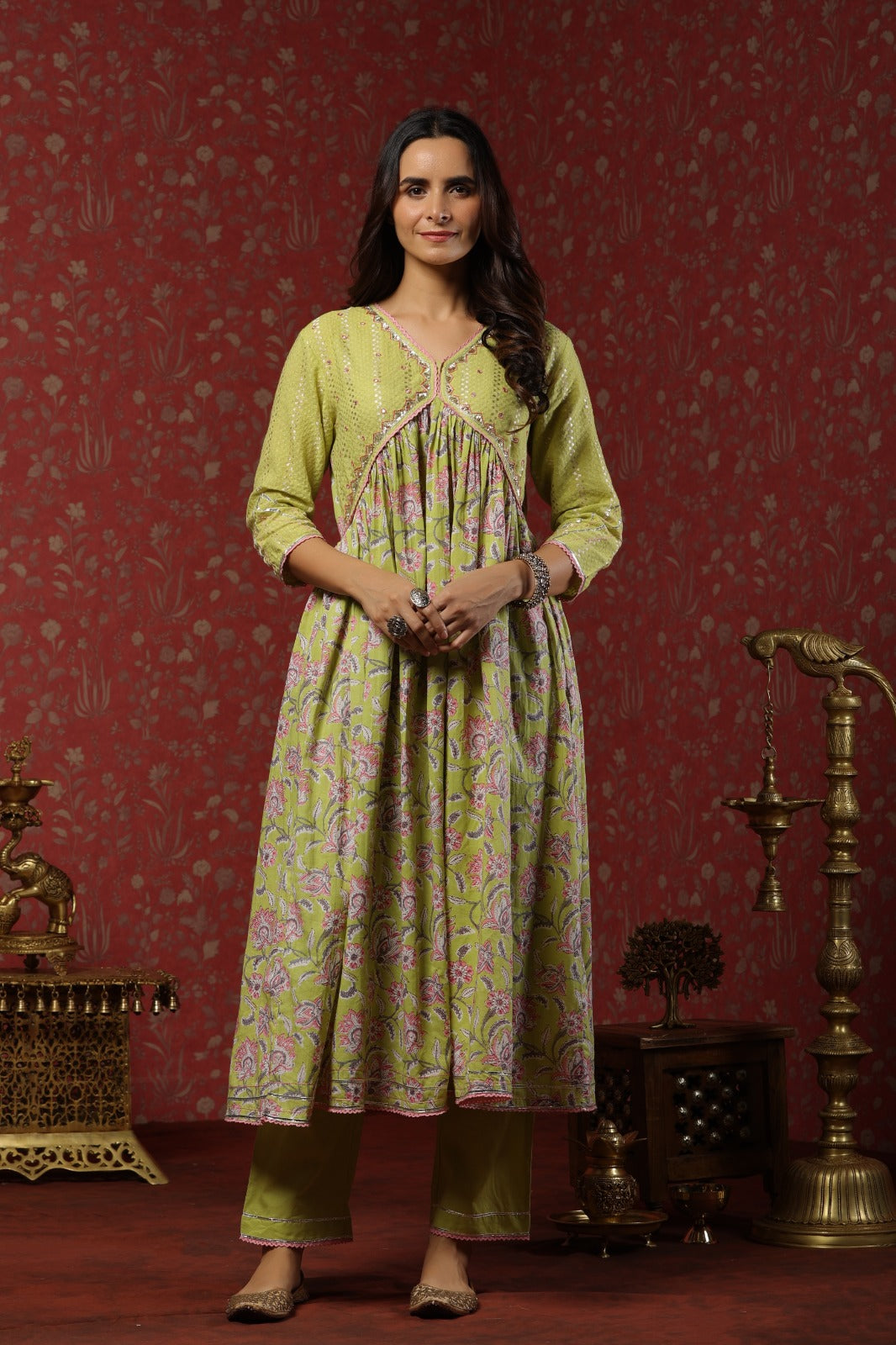 Akira Lemon Green Alia Anarkali suit set