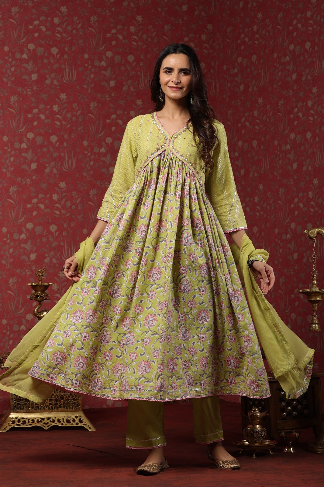 Akira Lemon Green Alia Anarkali suit set