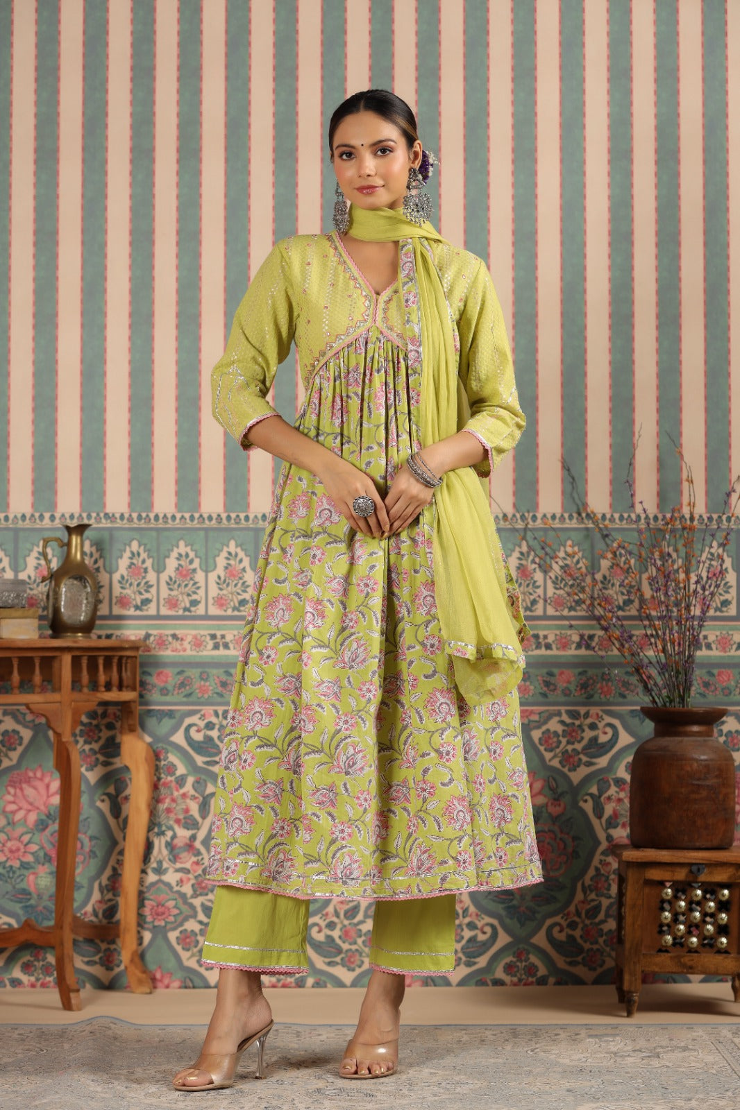 Akira Lemon Green Alia Anarkali suit set