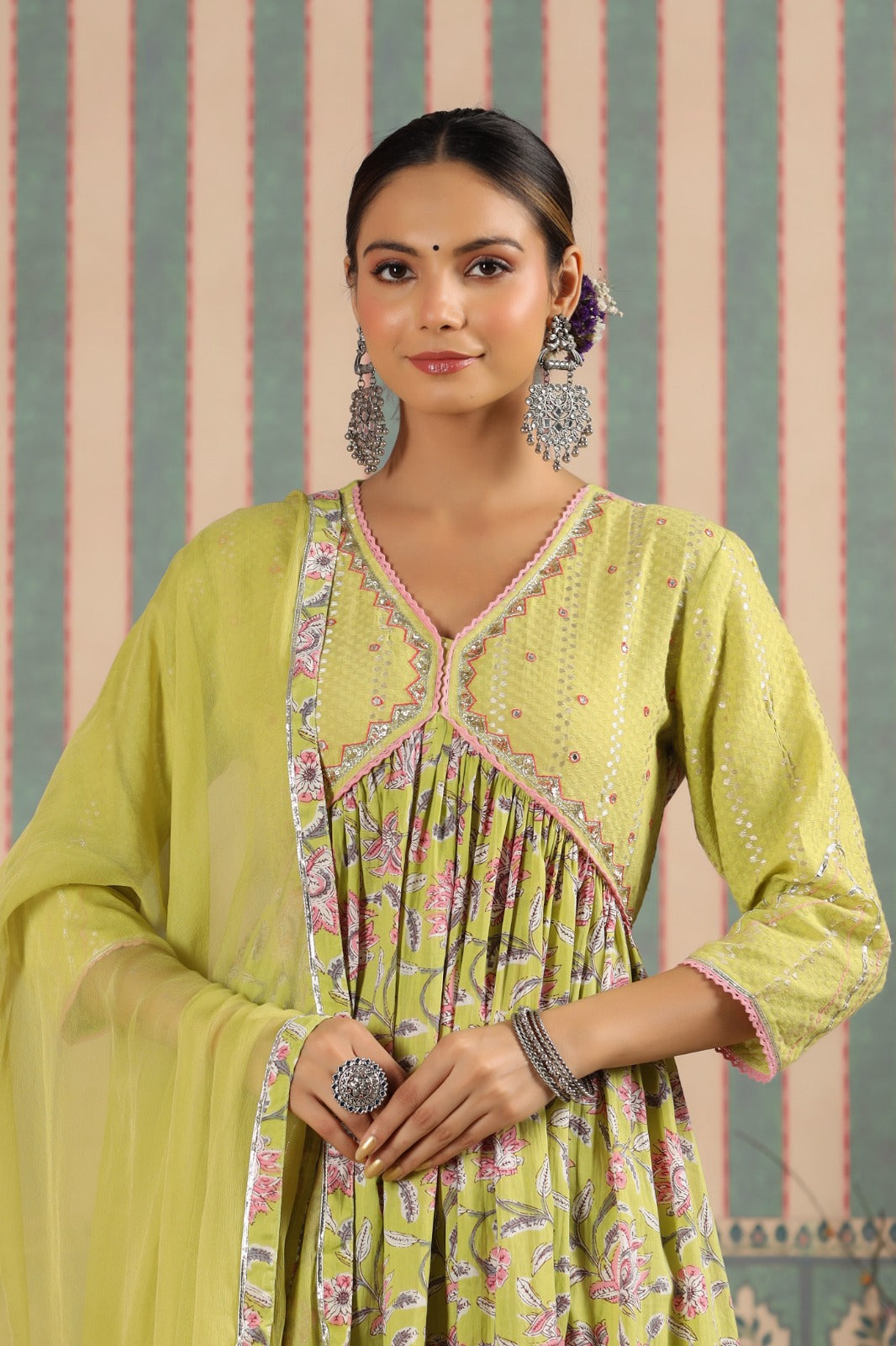 Akira Lemon Green Alia Anarkali suit set