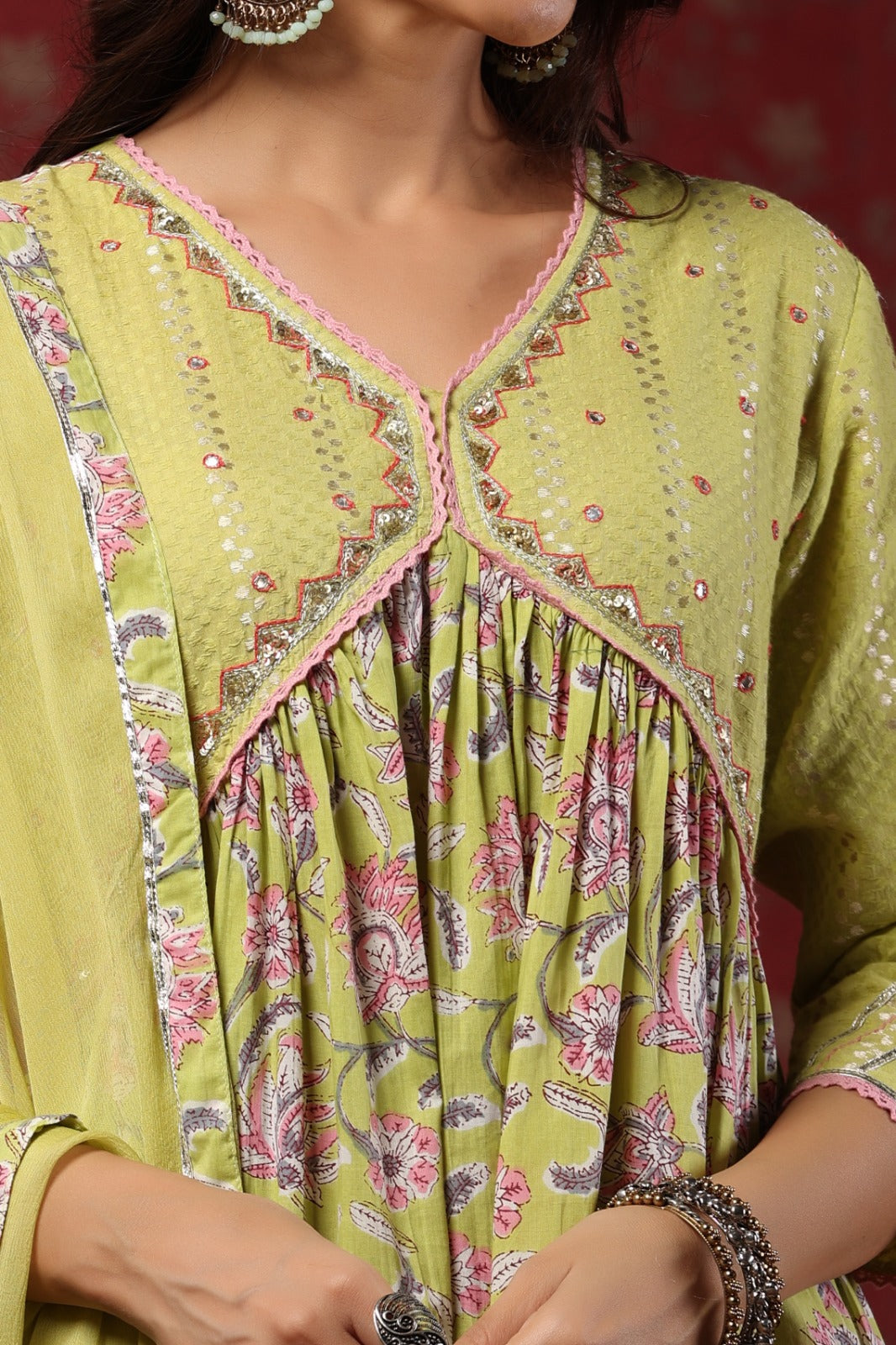 Akira Lemon Green Alia Anarkali suit set