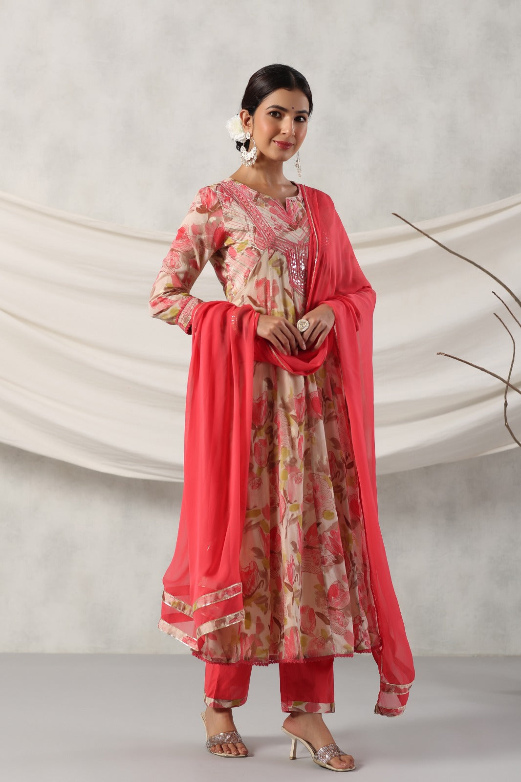 Radha Floral Printed Pink Anarkali Suit Set