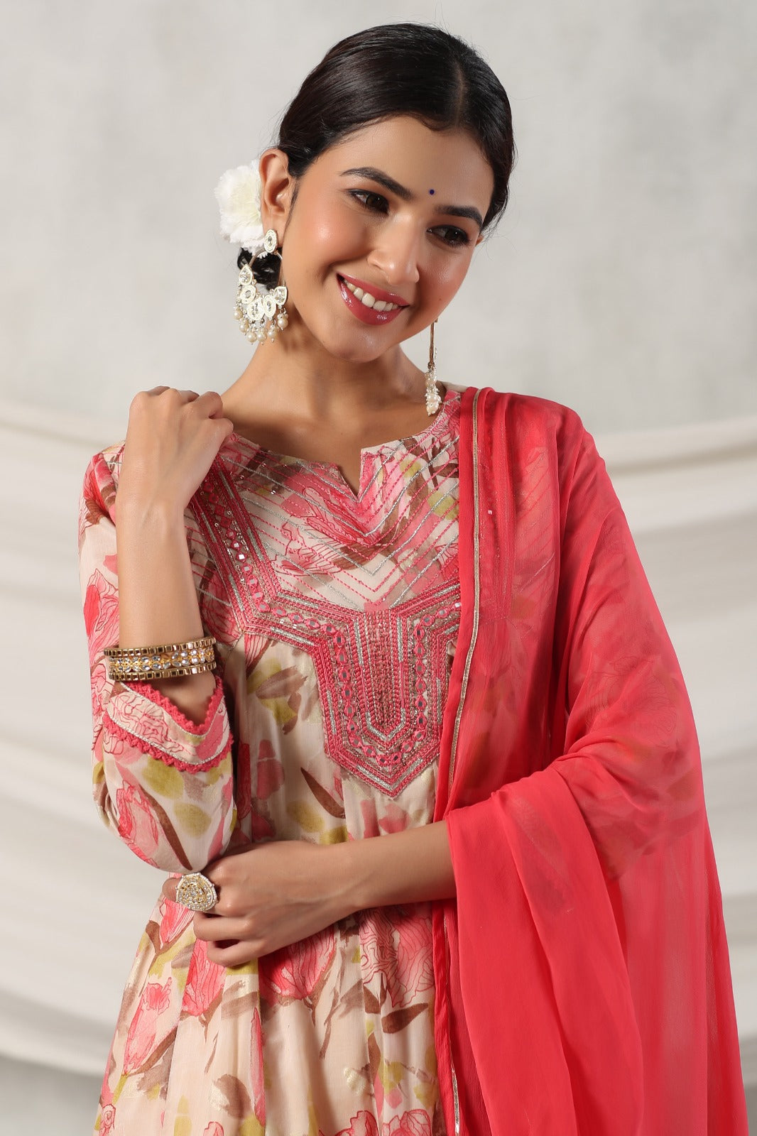 Radha Floral Printed Pink Anarkali Suit Set