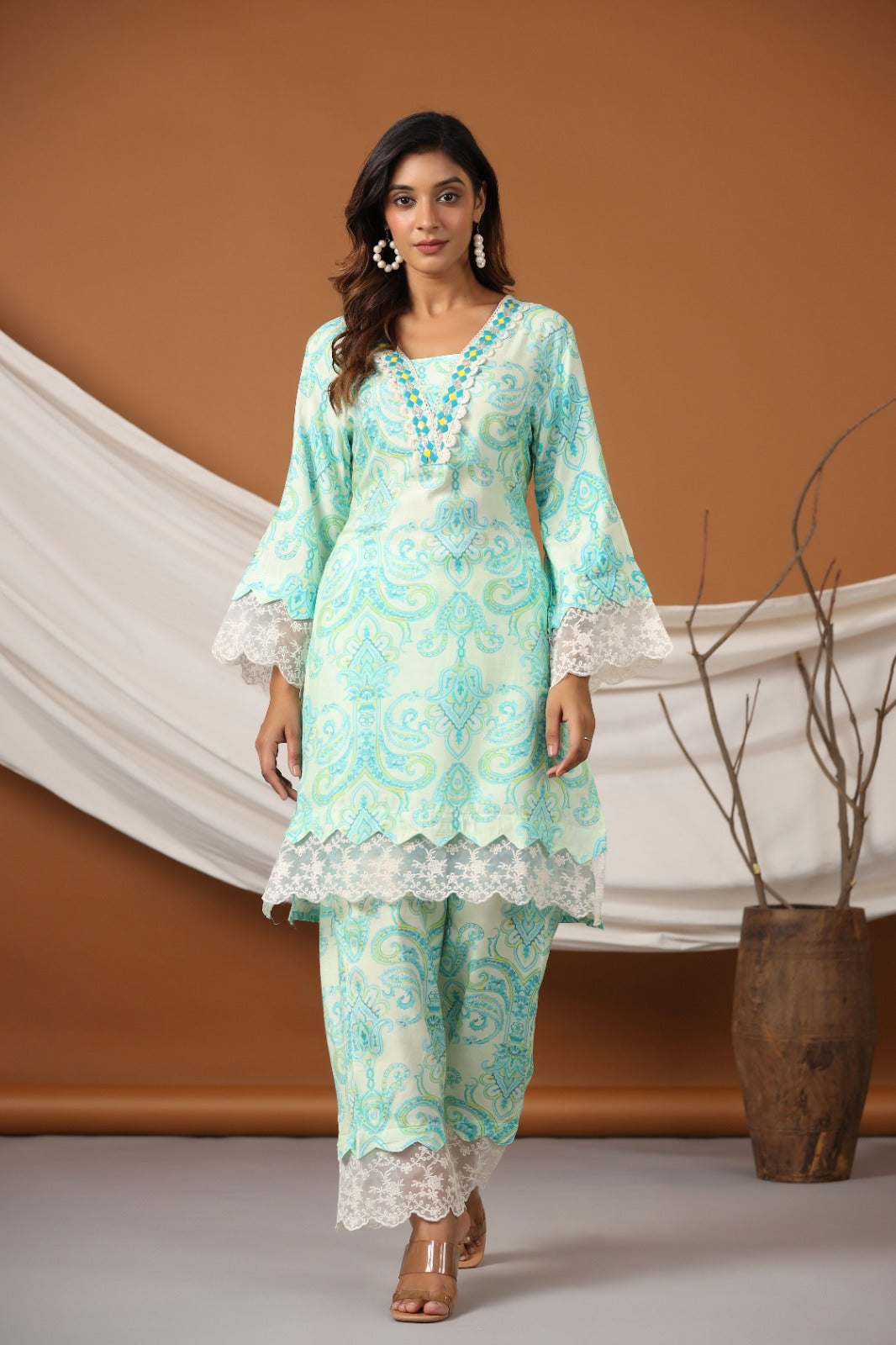 Navya Pakistani style Sea Green Printed Co-Ord Set