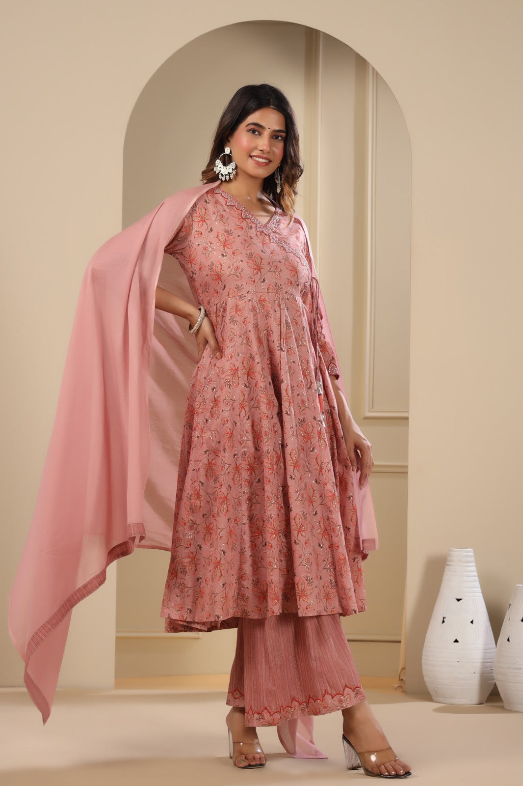 Vihaa Block Printed Angrakha Anarkali with Plazzo Suit Set