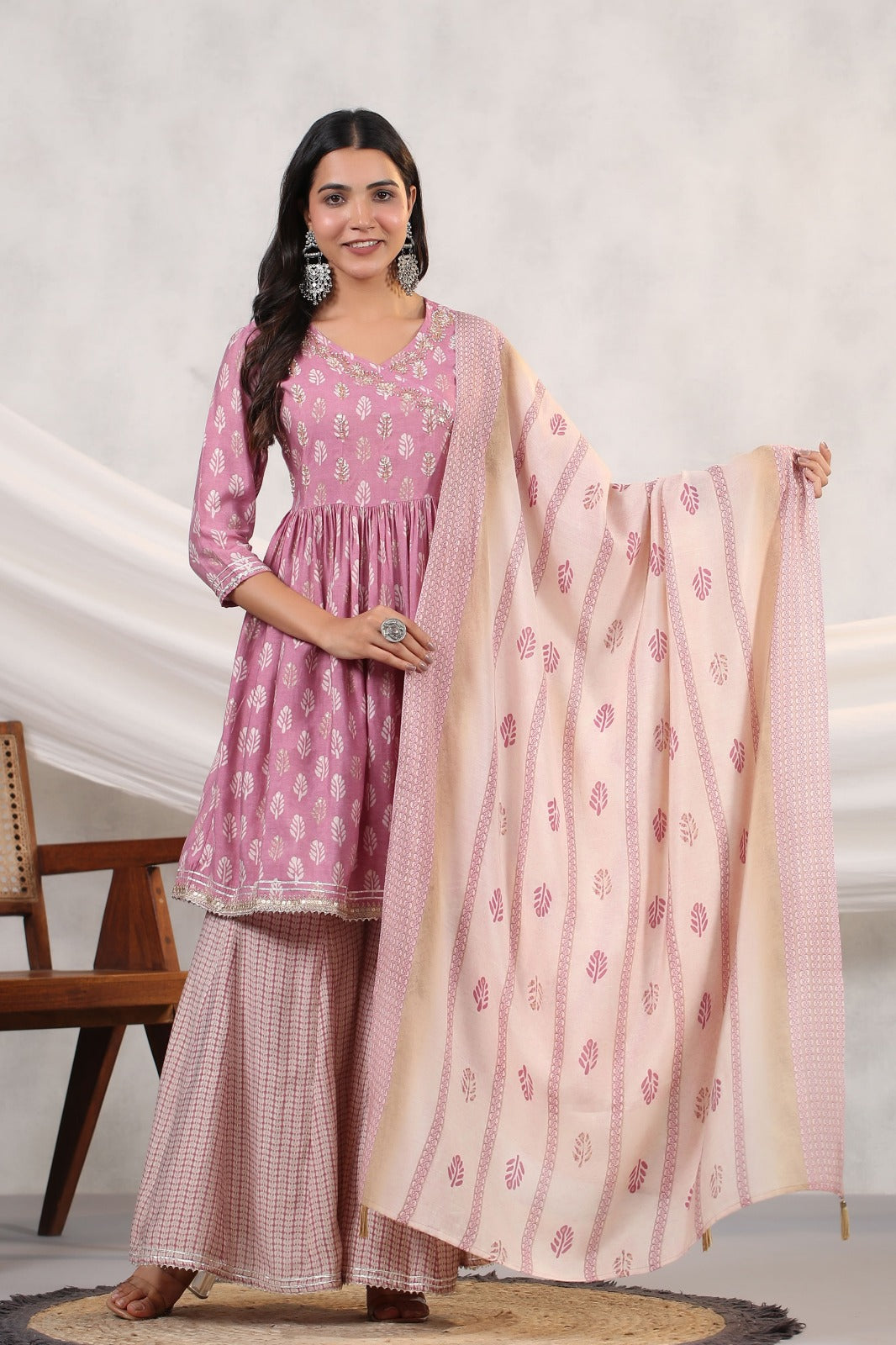 Kiara Lavender Block Printed shrara suit set