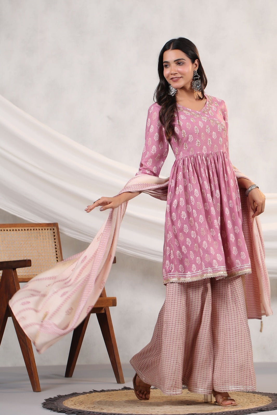 Kiara Lavender Block Printed shrara suit set