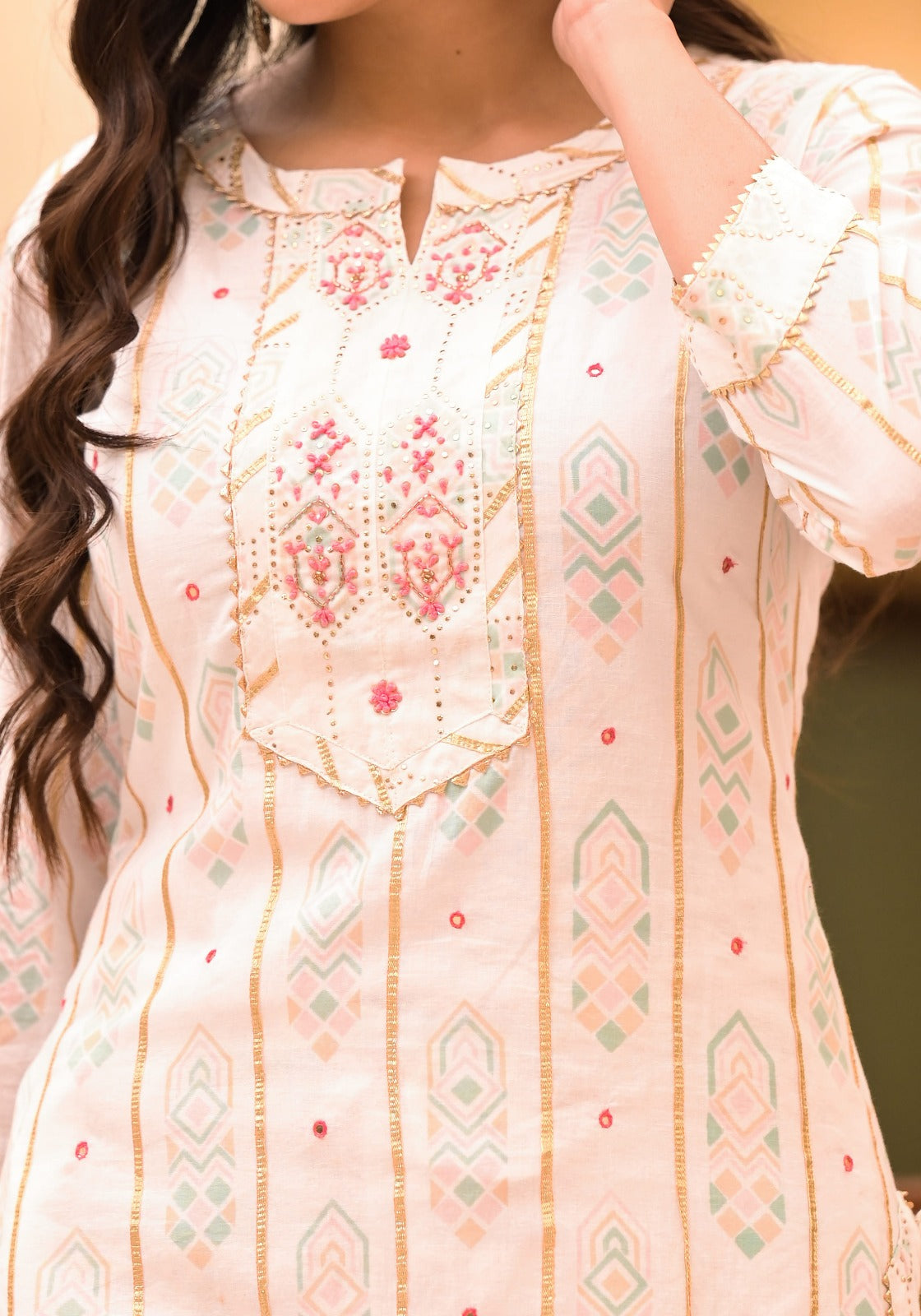 Kiara White Block Printed shrara suit set