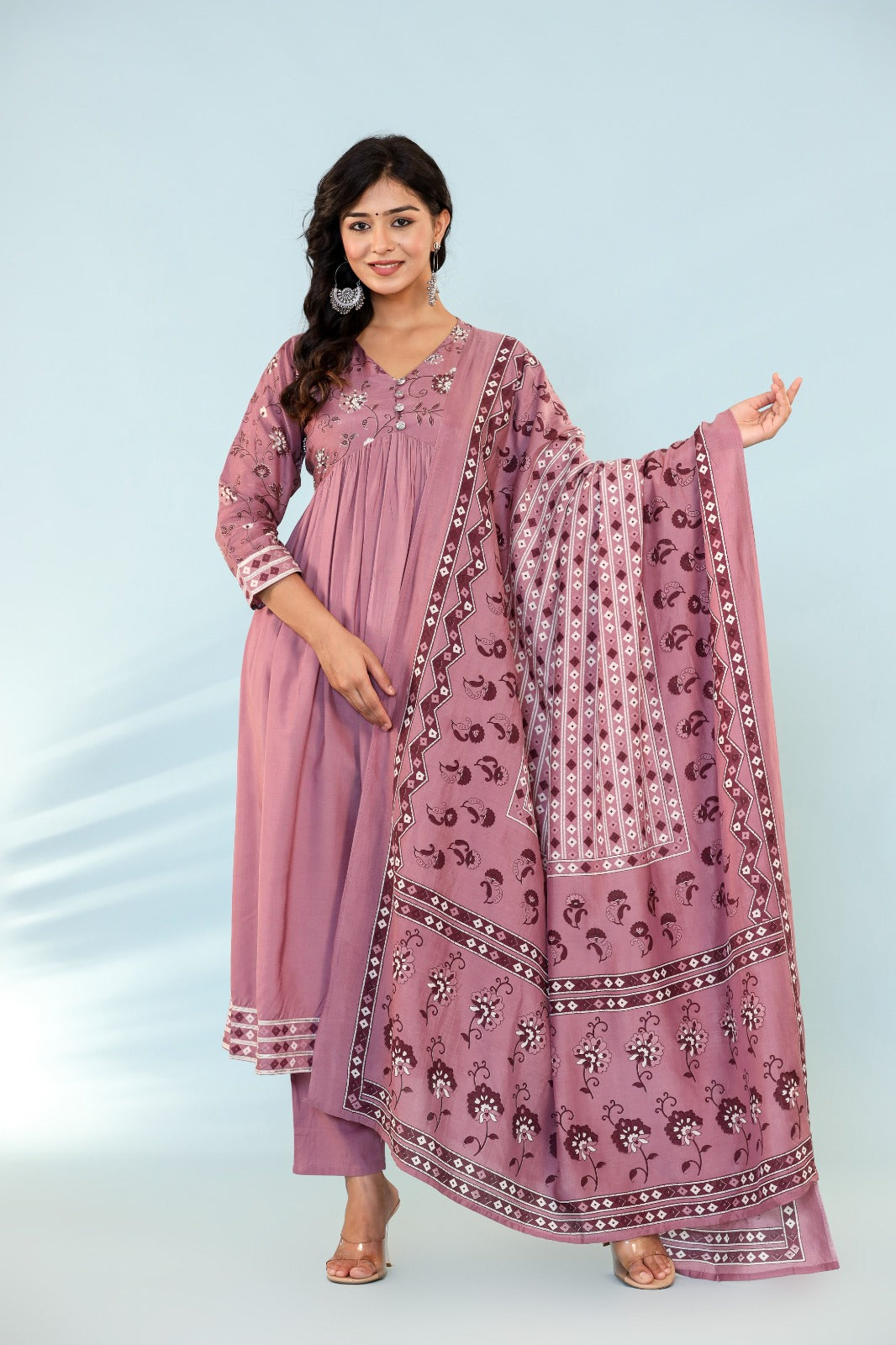 Kiara Purple block Printed Alia Pattern Suit Set