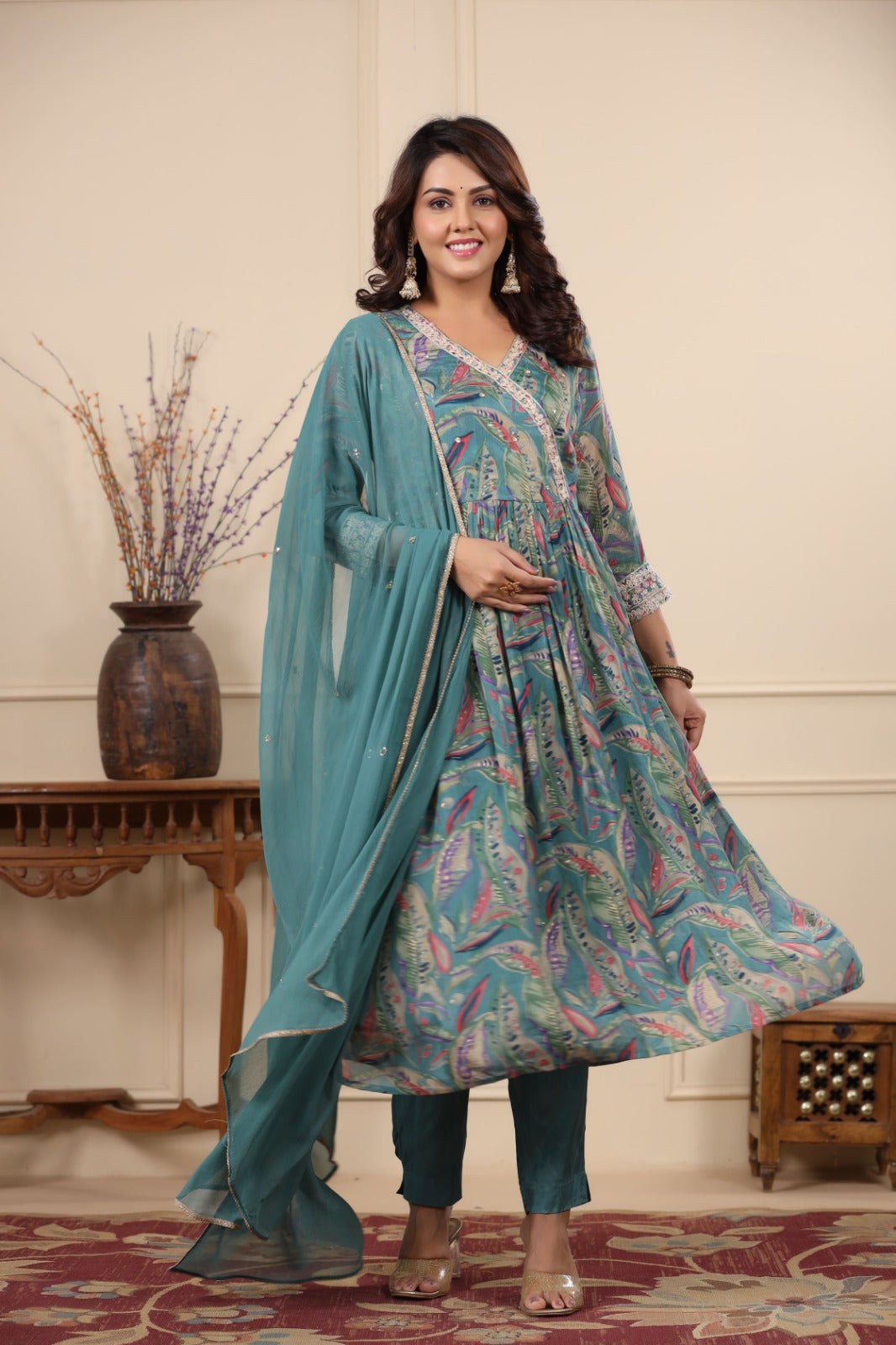 Radha Sea green Floral Printed Nyra Pattern Suit Set