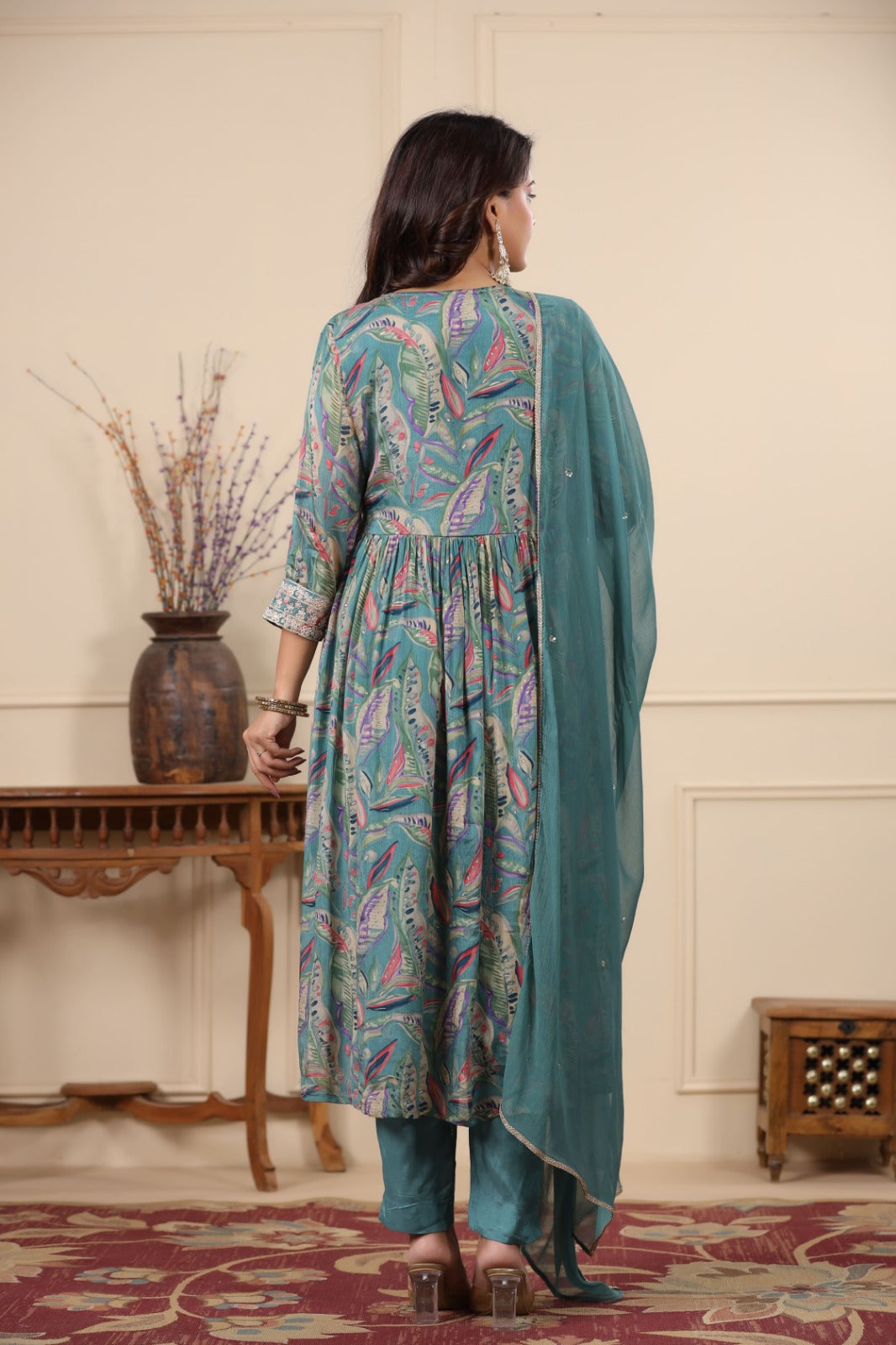 Radha Sea green Floral Printed Nyra Pattern Suit Set