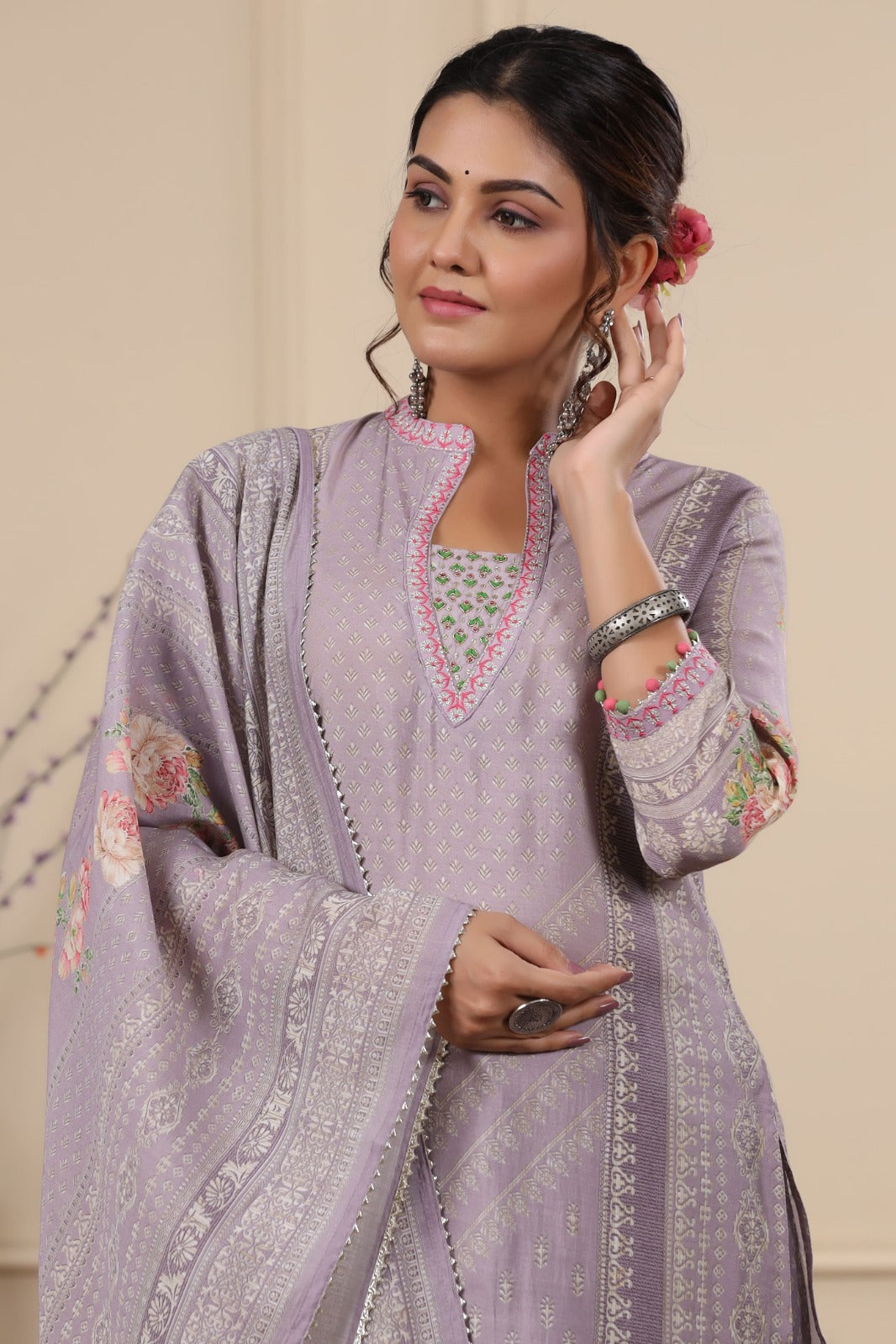 Arzoie Lavender digital printed straight Suit Set