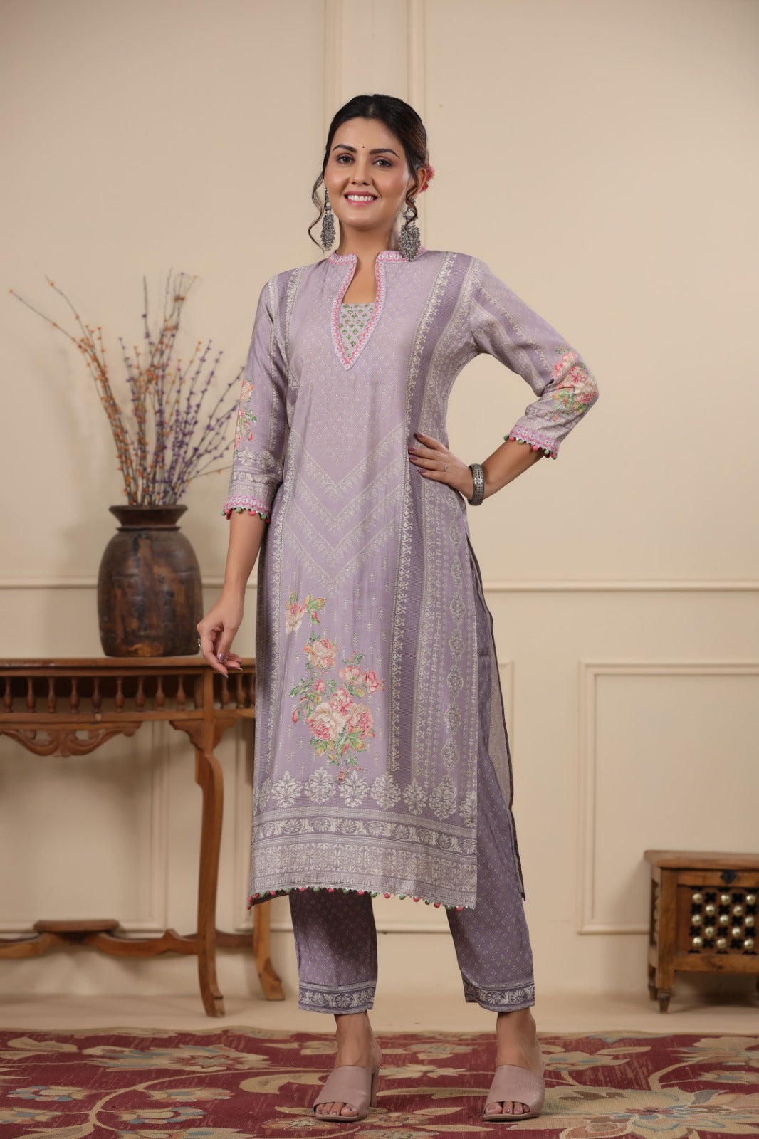 Arzoie Lavender digital printed straight Suit Set