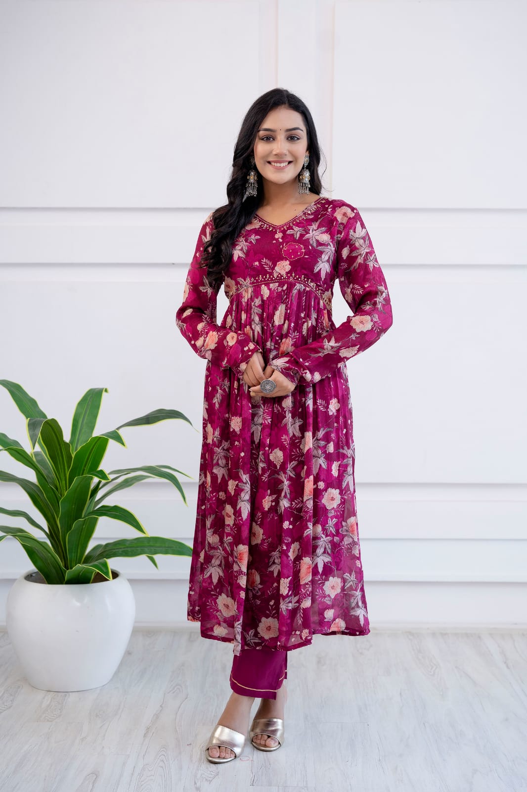 Radha Wine Floral Printed Alia Pattern Suit Set