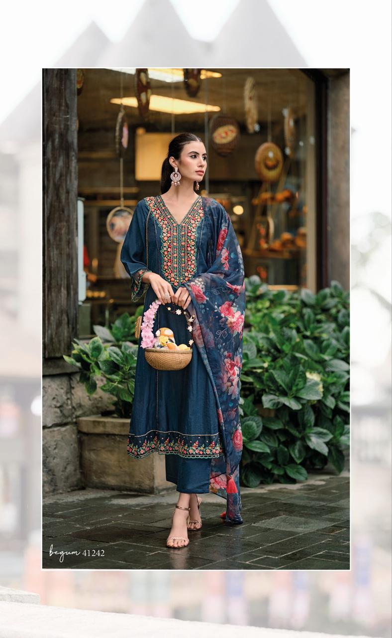 Heena Embroidered Pakistani Style A-Line Teal Suit Set