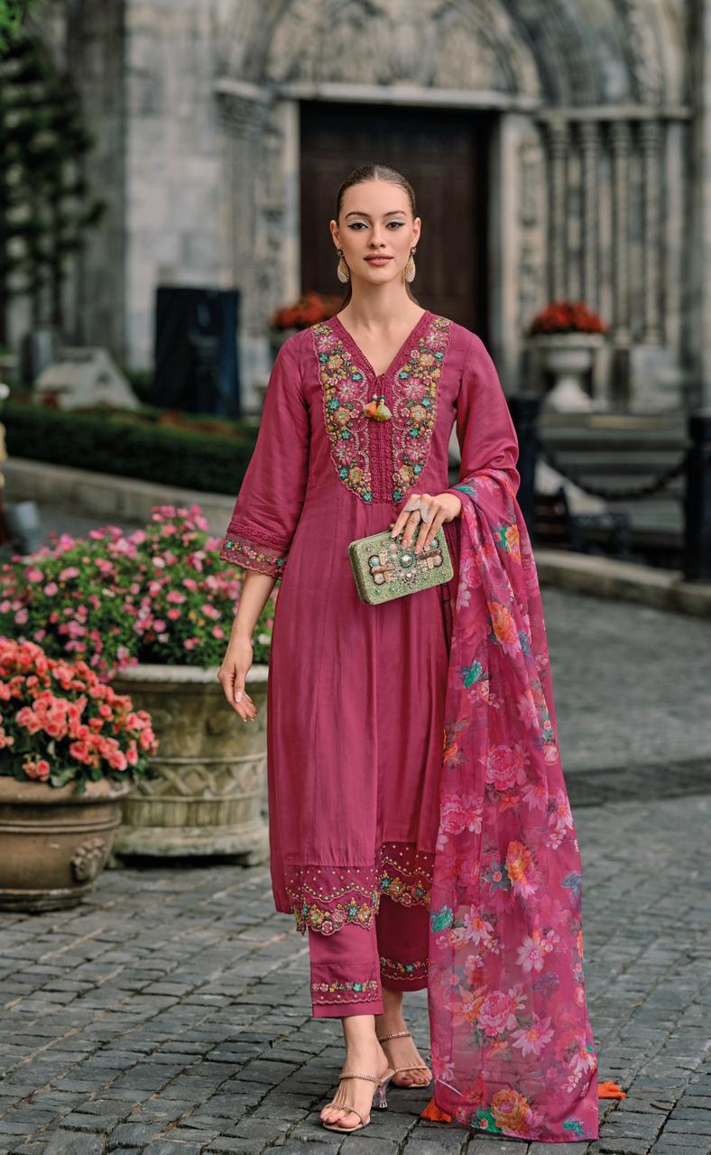 Heena Embroidered Pakistani Style A-Line Maroon Suit Set