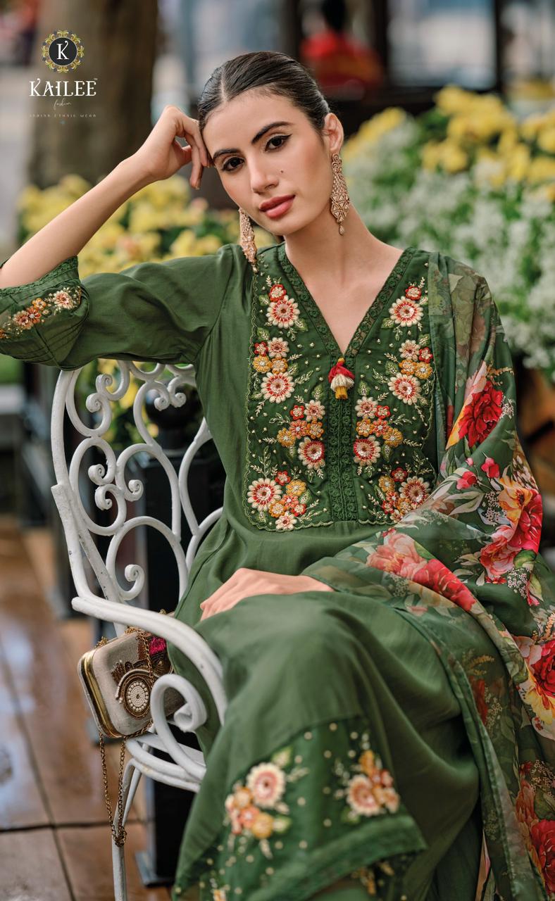 Heena Embroidered Pakistani Style A-Line Green Suit Set