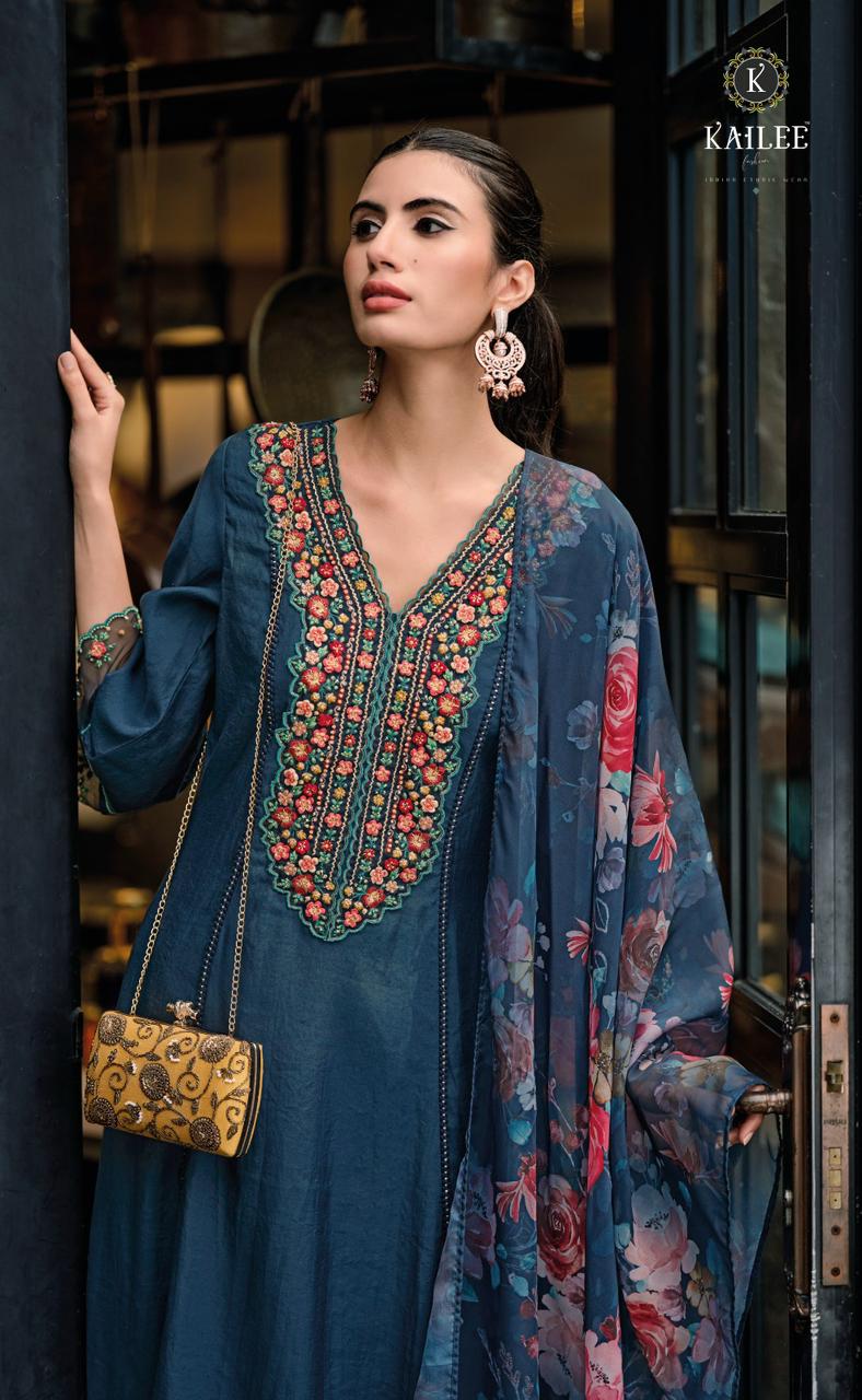 Heena Embroidered Pakistani Style A-Line Teal Suit Set