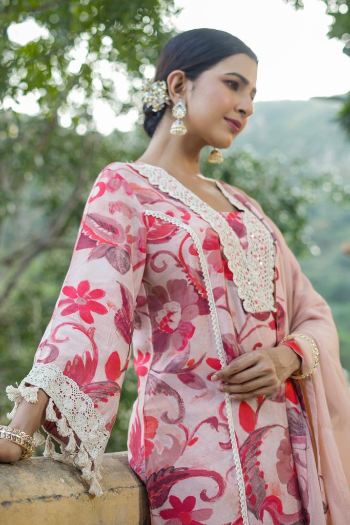 Vihaa Floral Printed Shades of Pink Pakistani Style Suit Set