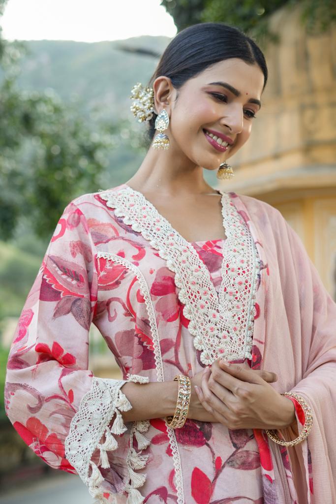 Vihaa Floral Printed Shades of Pink Pakistani Style Suit Set