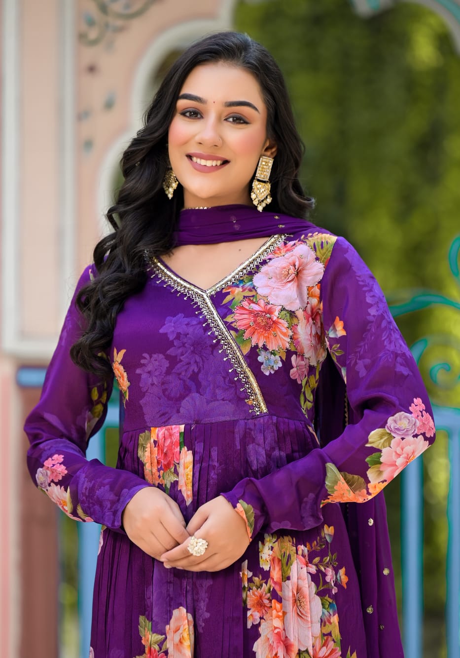 Radha Purple Floral Printed Suit Set