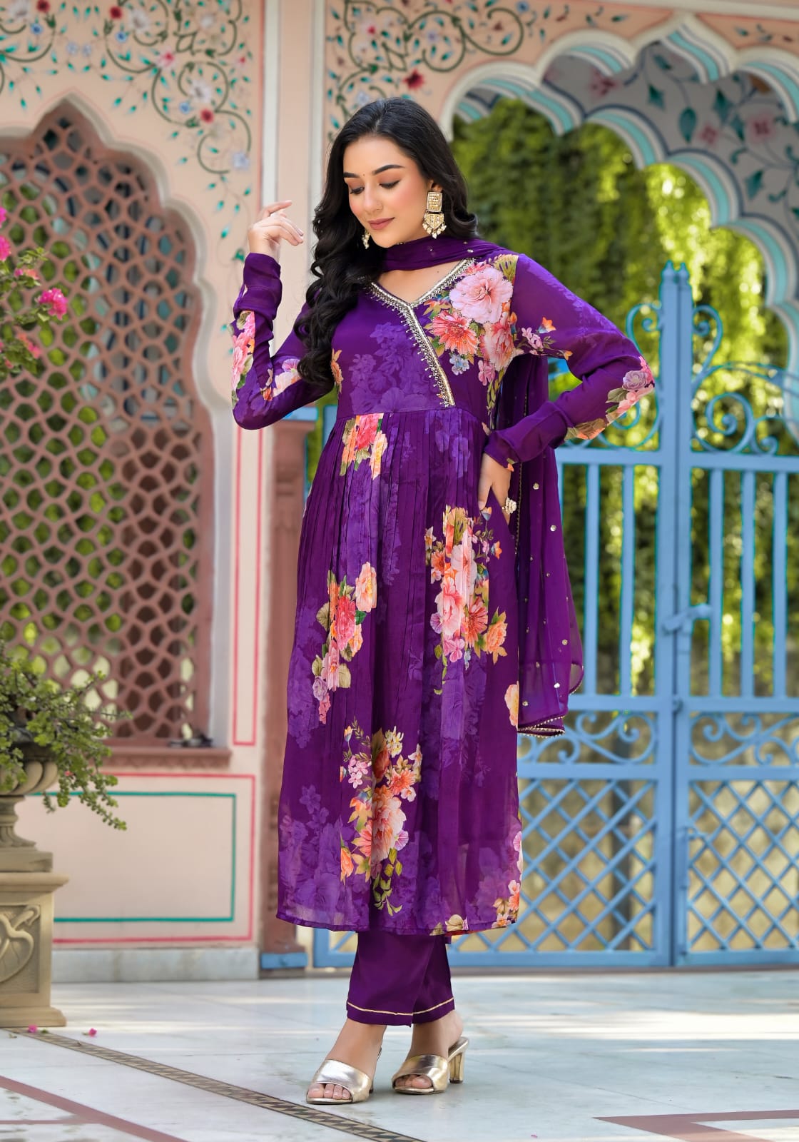 Radha Purple Floral Printed Suit Set