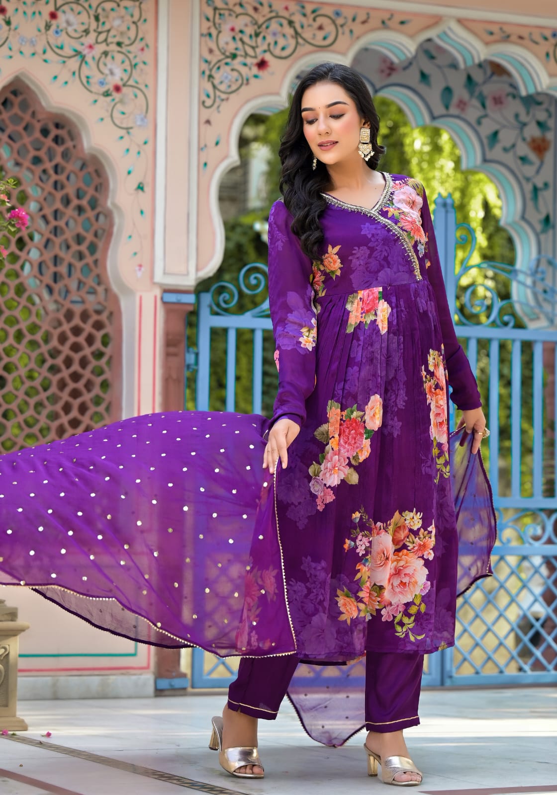 Radha Purple Floral Printed Suit Set